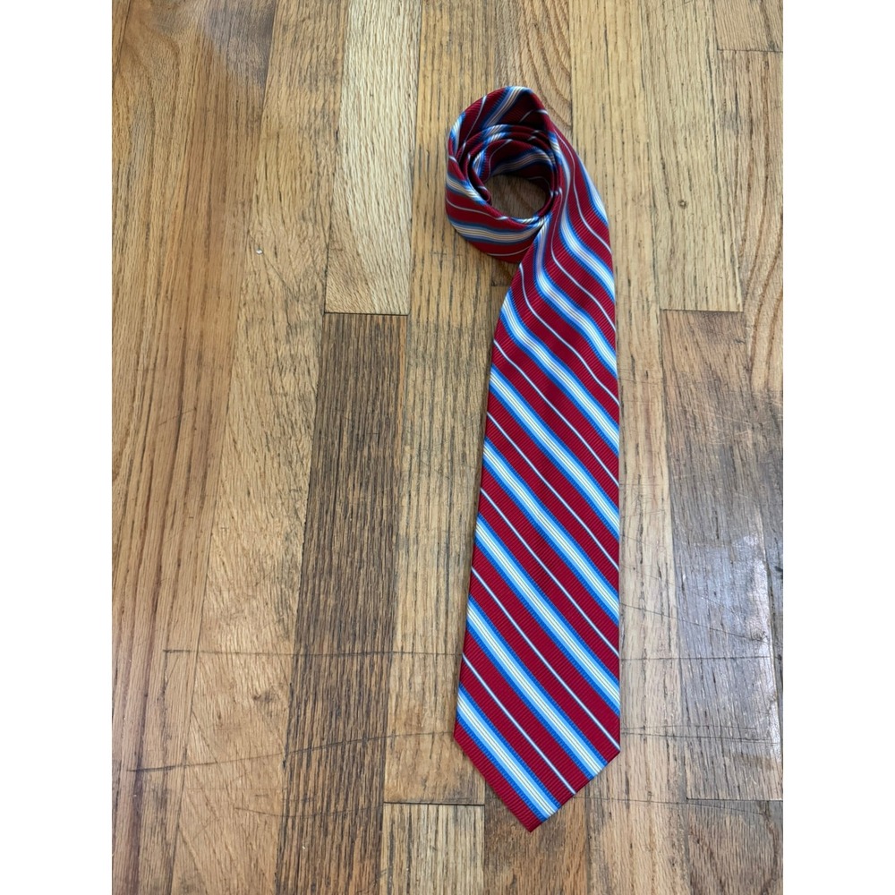 WH Belk Striped Red Blue Yellow White Diagonal Striped Tie Classic Preppy Work